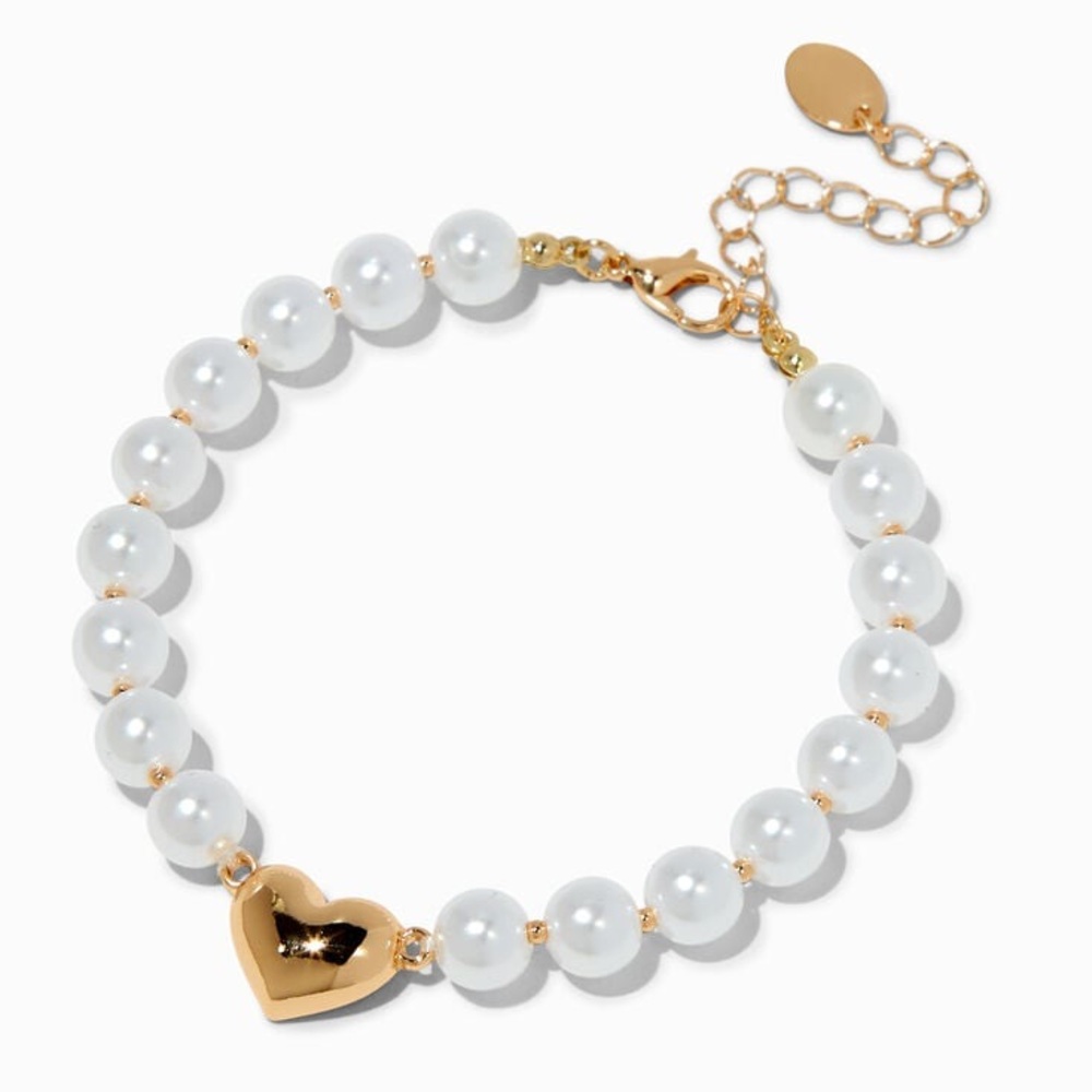 COPY - ~FREE WITH PURCHASE~ Mean Girls™ x Claire's Pearl Gold Heart Bracelet